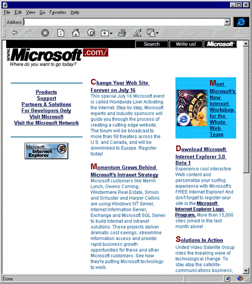 Microsoft homepage (1996)
